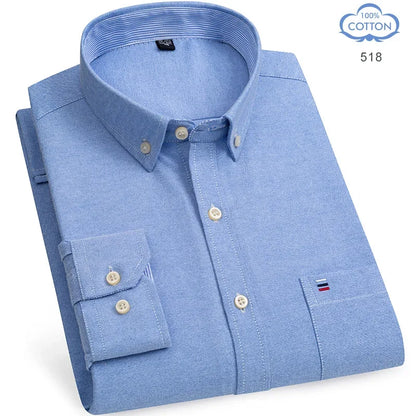 2025 camisa social masculina puro algodão oxford marca de luxo fino macio abotoado xadrez formal trabalho roupas ocidentais