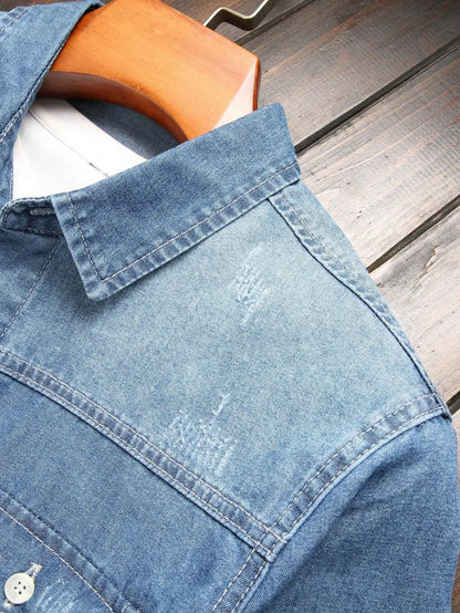 Camisas de Jeans Masculinas para Primavera e Outono. Camisas de Denim Azuis. Tendência e moda. Estilo Casual Diário para Rua.