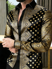Nova camisa masculina de manga comprida com 11 cores, estampa 3D dourada, padrão de bolinhas moderno, estilo luxuoso.