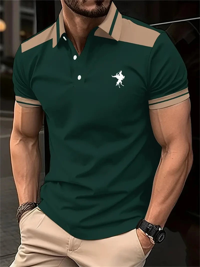 Simples listra cavalo gráfico polo camisas para homens verão moda 3d impresso manga curta camisa polo legal streetwear lapela t
