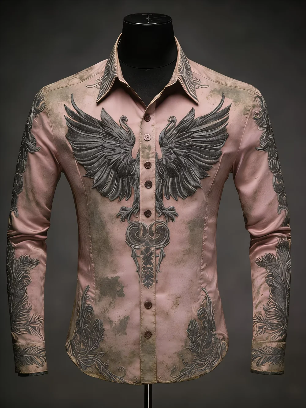 Nova Camisa Masculina de Manga Longa com Estampa 3D Cruzada e Padrão de Alta Qualidade, Blusa Casual de Manga Longa com Gola