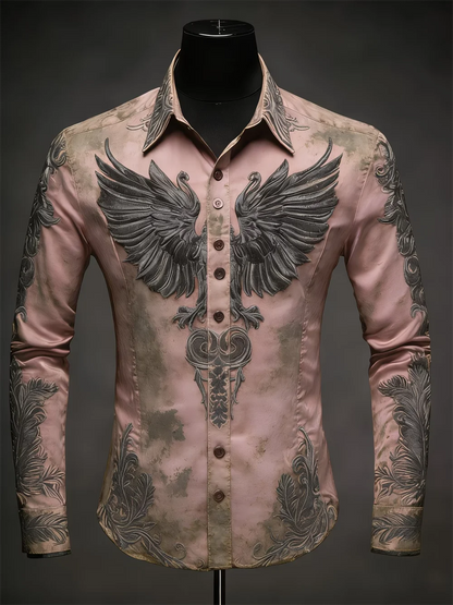 Nova Camisa Masculina de Manga Longa com Estampa 3D Cruzada e Padrão de Alta Qualidade, Blusa Casual de Manga Longa com Gola