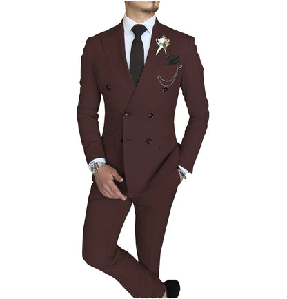 Terno slim fit trespassado masculino, jaqueta Peak Lapel, casual de negócios, blazer e calça de casamento, 2 peças