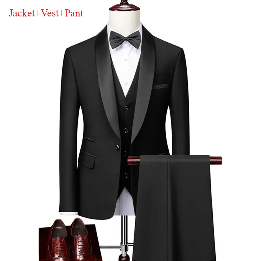 Lapela masculina preto terno conjunto casaco colete calças/negócios padrinhos noivo vestido de casamento fprmal blazer calças