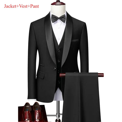 Lapela masculina preto terno conjunto casaco colete calças/negócios padrinhos noivo vestido de casamento fprmal blazer calças