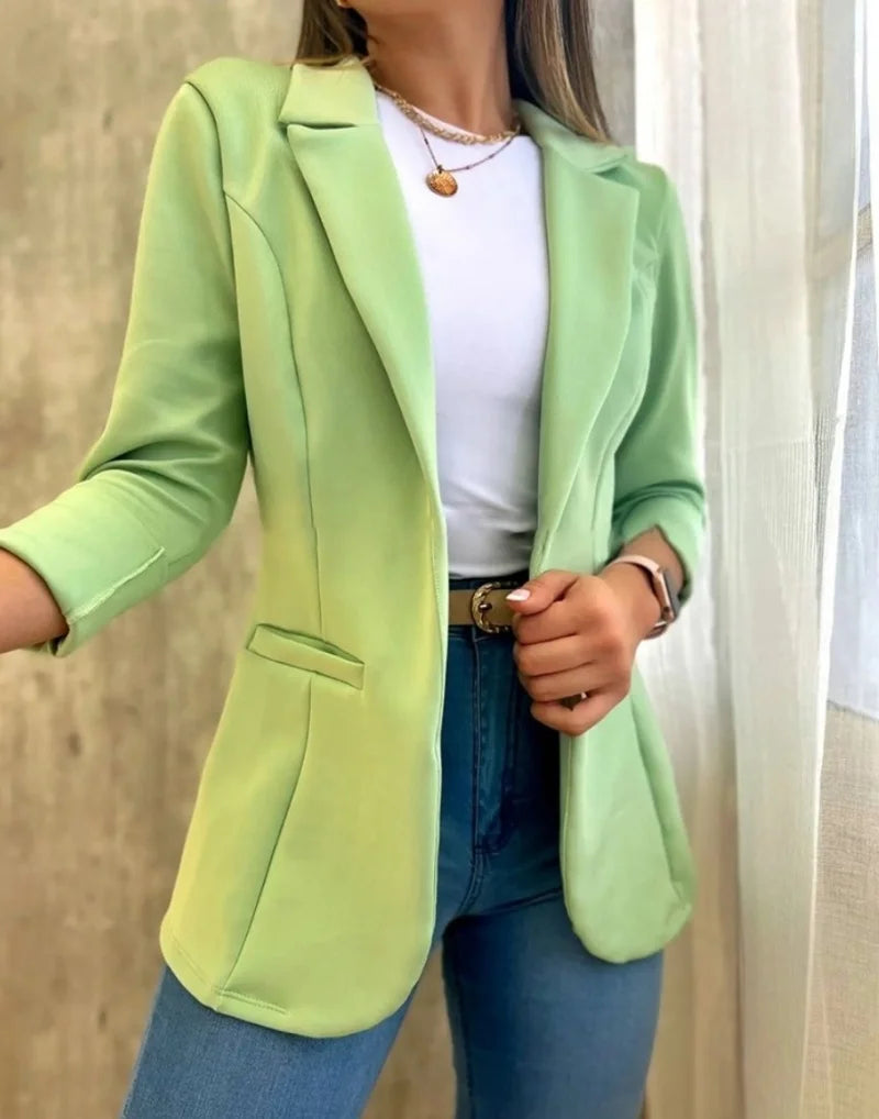 Mulheres outono primavera casaco lapela manga longa formal negócios ol commute jaqueta chaquetas para mujeres