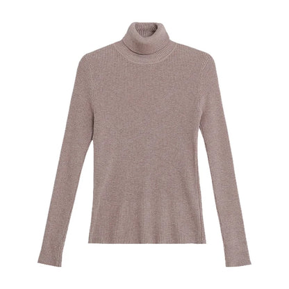 Suéter de Tricô Feminino Plus Size de Gola Alta e Manga Longa, Camiseta de Base para Outono Inverno, Novo Estilo, Confortável, Macio, Cor Pura