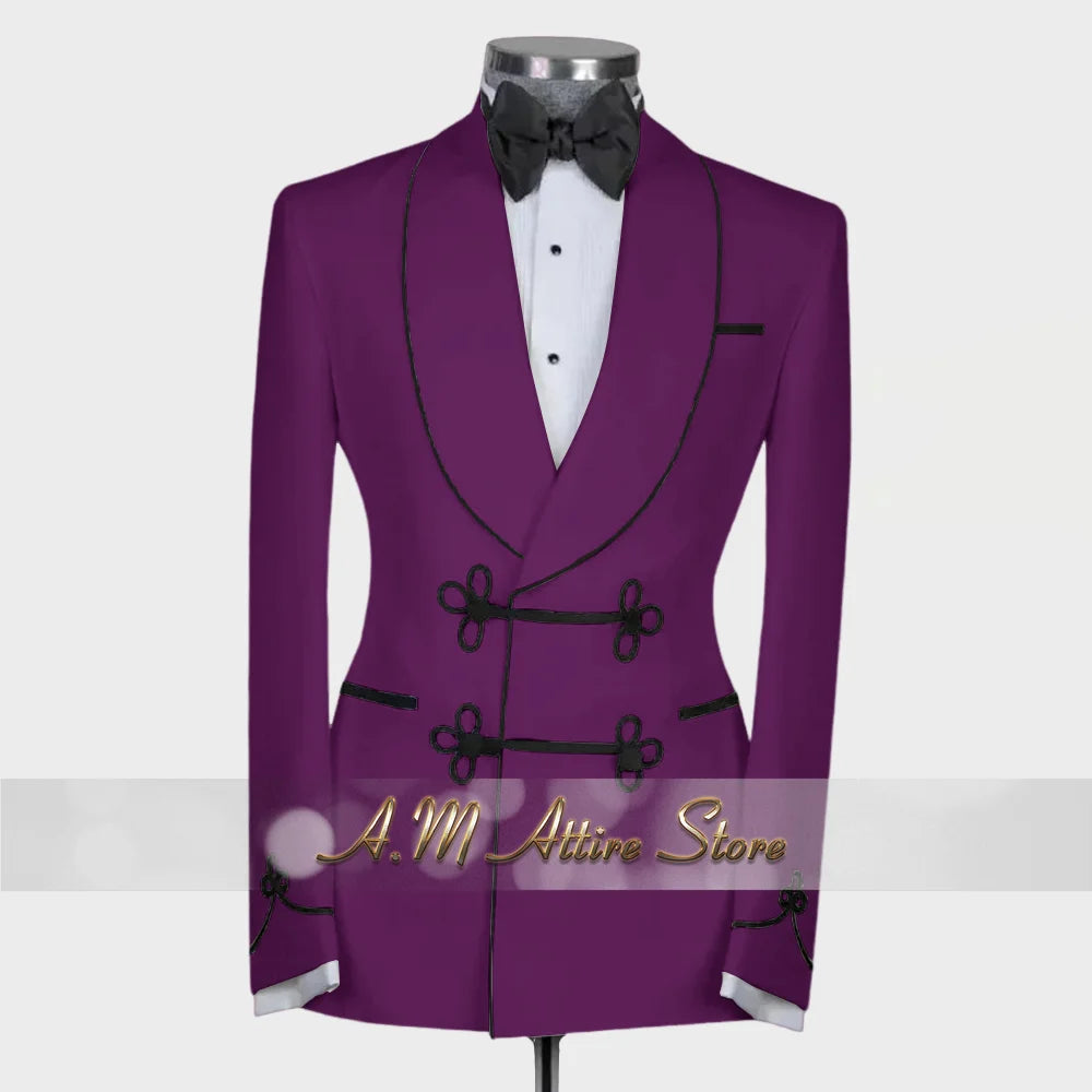 Ternos extravagantes masculinos, conjunto de 2 peças, xale, lapal, botão floral, jaqueta, calças, ajuste fino para casamento, coquetel, bola, jantar, vestido de festa, presentes