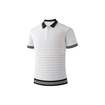 Camisa Polo Masculina de Malha Estilo Novo Verão 2026 Manga Curta Textura 3D Vazada Slim Fit Respirável Casual Elegante