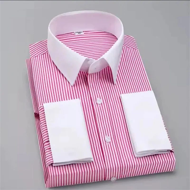 Camisa casual masculina de cor sólida listras xadrez macia e confortável nova camisa de lapela com botão