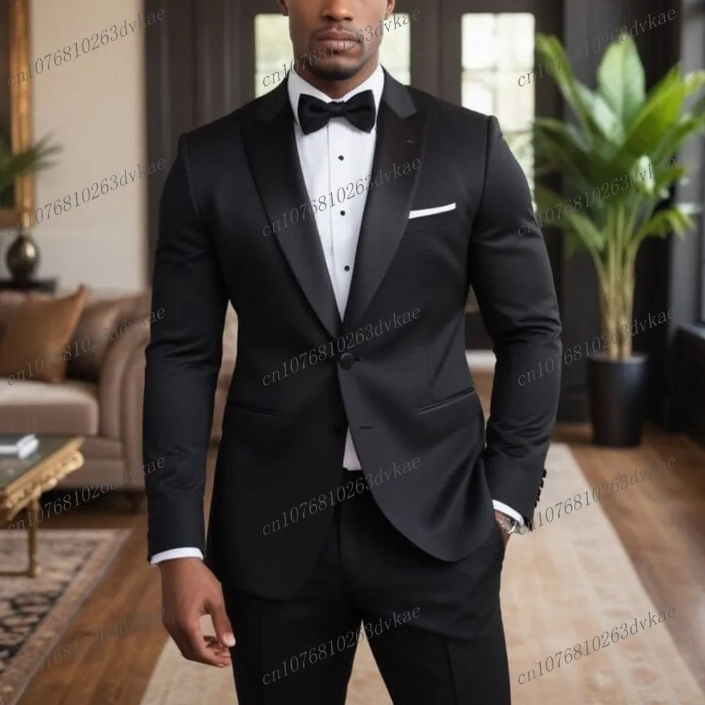Novo Terno Masculino Branco e Preto para Casamento, Festa, Formatura, Noivo, Padrinho, Ocasiões Formais, Smoking Masculino, Conjunto de 2 Peças, Blazer e Calça
