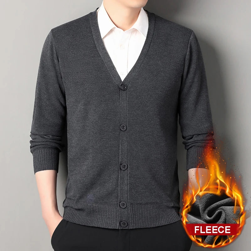 Roupas masculinas de outono, jaqueta cardigã de lã, suéter de malha, gola em v, cardigãs da moda, top quente masculino