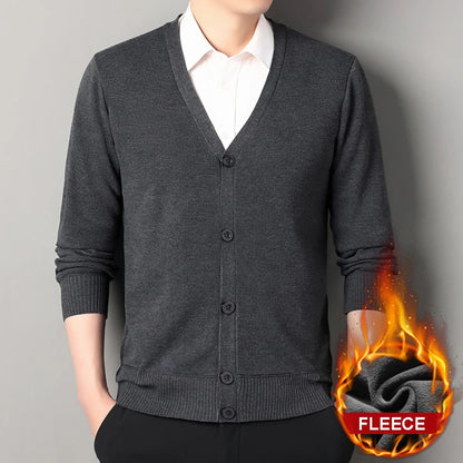 Roupas masculinas de outono, jaqueta cardigã de lã, suéter de malha, gola em v, cardigãs da moda, top quente masculino