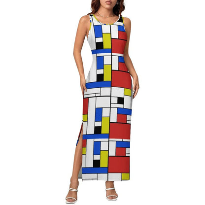 Vestido Bodycon com Estampa Abstrata, Vestido Maxi Retrô de Verão, Sem Mangas, Casual, Estilo Y2k, Tamanho Grande 4XL