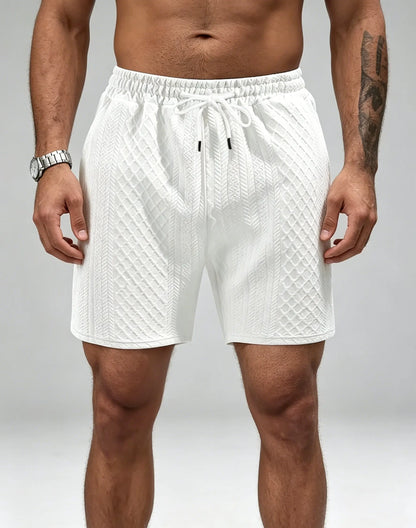 Shorts Casuais Masculinos de Malha Texturizada, Shorts de Verão com Cintura Elástica e Cordão com Bolsos para Uso Diário e Urbano