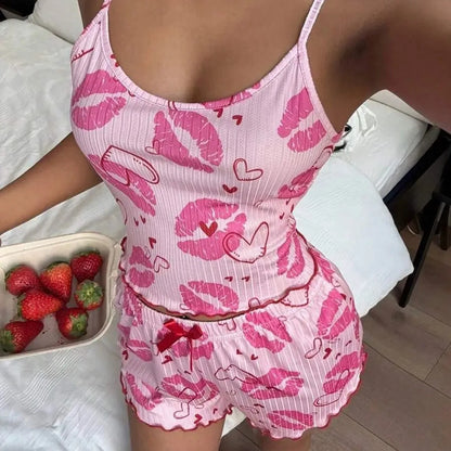 Conjunto de Pijama Feminino com Shorts, Roupa de Casa, Lingerie Sexy, Camisolas, Camisetas, Roupas de Dormir para Mulheres