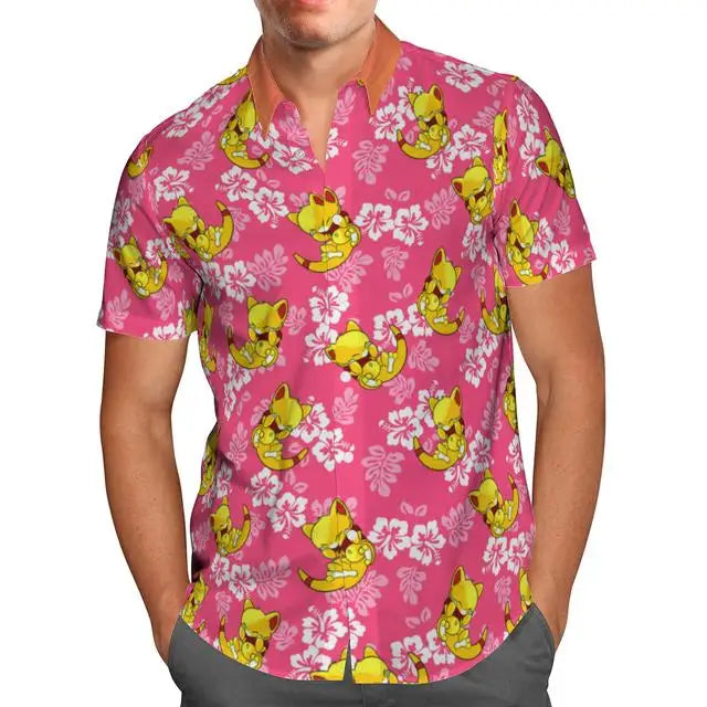 Oversized Streetwear 3D Anime Green Short Sleeve Hawaiian Shirt Men's Beach Summer 5XL Social Homme-863
