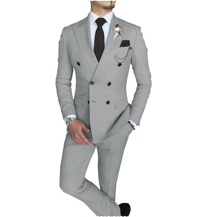 Terno slim fit trespassado masculino, jaqueta Peak Lapel, casual de negócios, blazer e calça de casamento, 2 peças