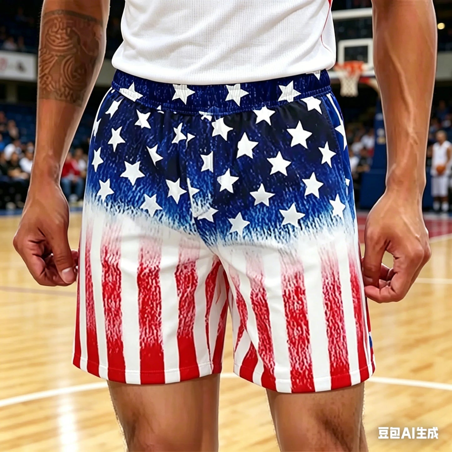 Shorts Estampados com Estrelas Vermelhas, Brancas e Azuis, Shorts Patrióticos, Estilo Americano, Shorts de Verão Oversized para Uso Diário