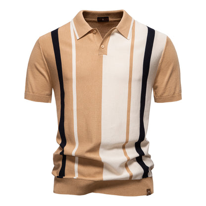 Camisa polo de malha listrada masculina da marca AIOPESON para tecido respirável de alta qualidade elegante casual camisas polo masculinas ﻿