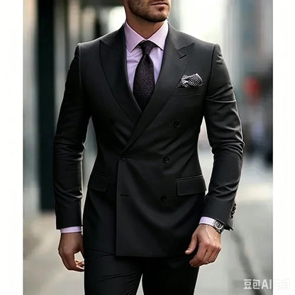 Ternos masculinos sólidos 2 peças plus size casamento diário negócios formal ternos masculinos sob medida silm fit duplo breasted 6 botões