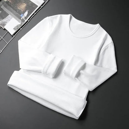 Forro de lã masculino engrossado manga longa camiseta em torno do pescoço base camisa roupas outono inverno manga longa respirável casual wear