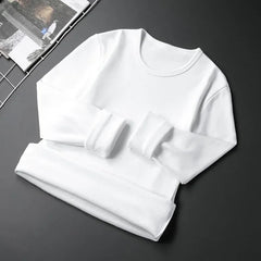 Forro de lã masculino engrossado manga longa camiseta em torno do pescoço base camisa roupas outono inverno manga longa respirável casual wear