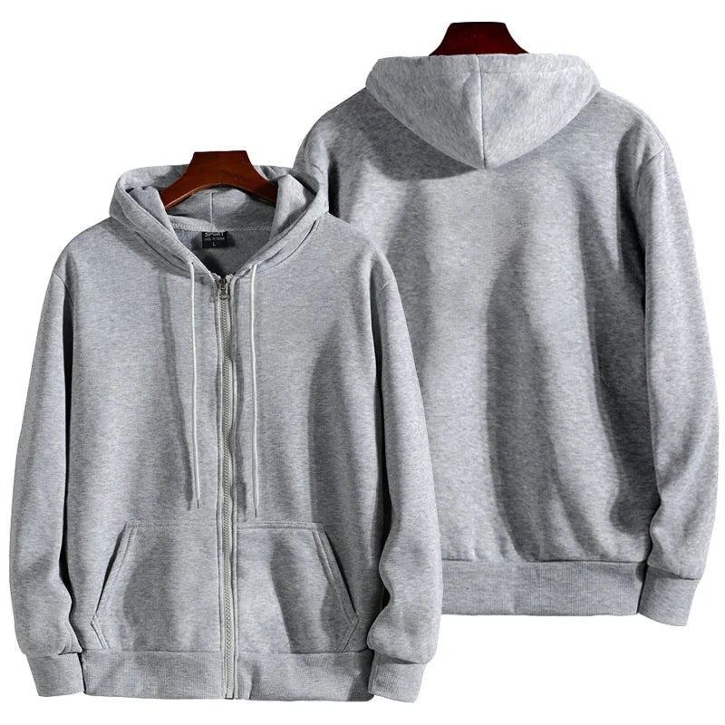 Moletom de manga comprida masculina e feminina, capuz com zíper, calçados esportivos monocromáticos, roupas casuais, outono, inverno, moda