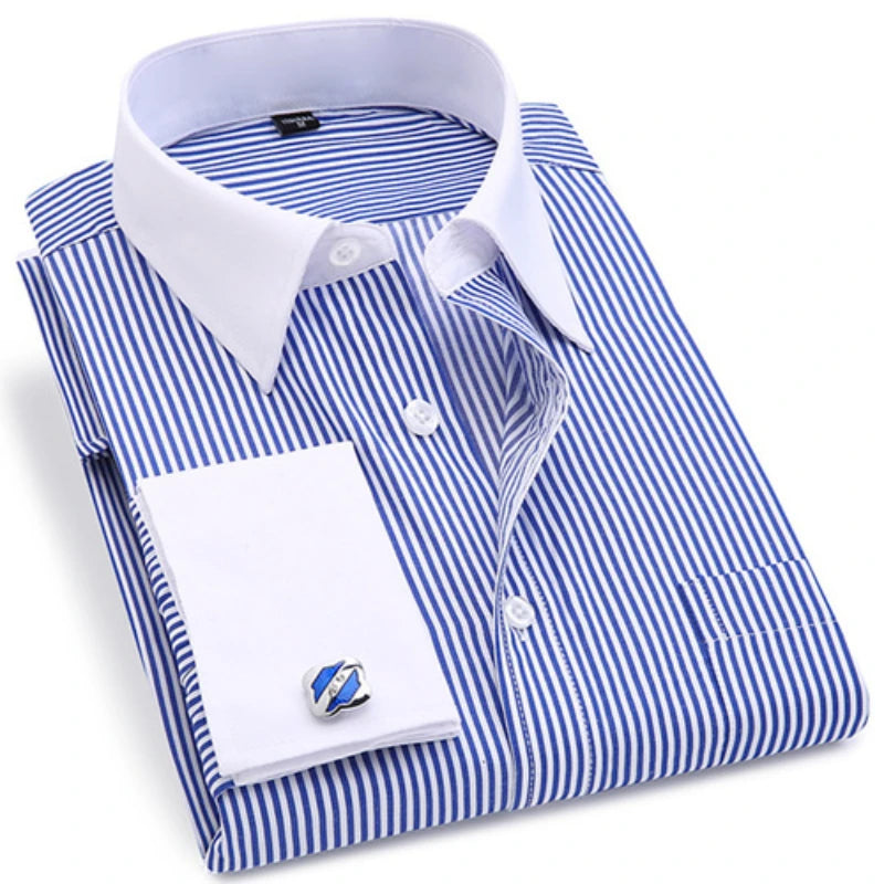 6xl oversized abotoaduras francesas camisa de manga longa para homens para trabalho negócios fino ajuste manga longa camisa masculina social formal
