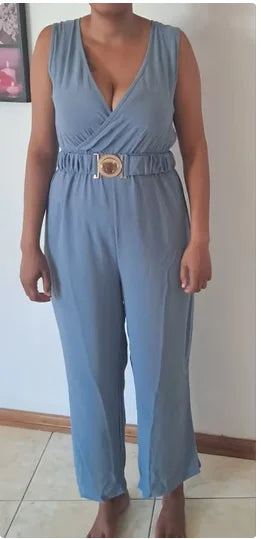 Macacões Femininos 2026: Macacão Sexy Sem Mangas com Decote V Profundo e Perna Larga, Moda Primavera/Verão - Roupa Feminina