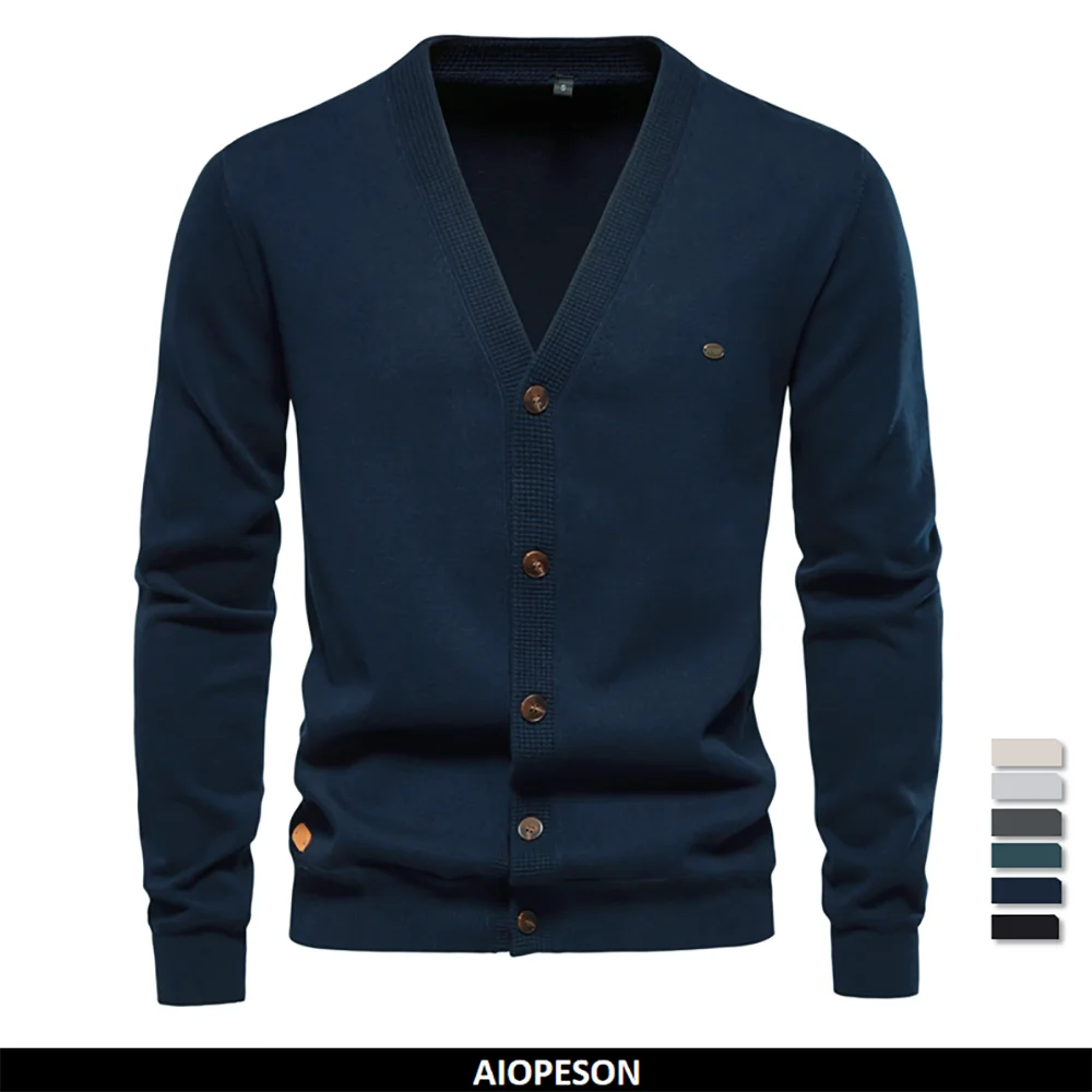 Aiopeson 2024 novo outono algodão cardigan camisola masculina casual único breasted cor sólida de alta qualidade camisola de algodão masculino