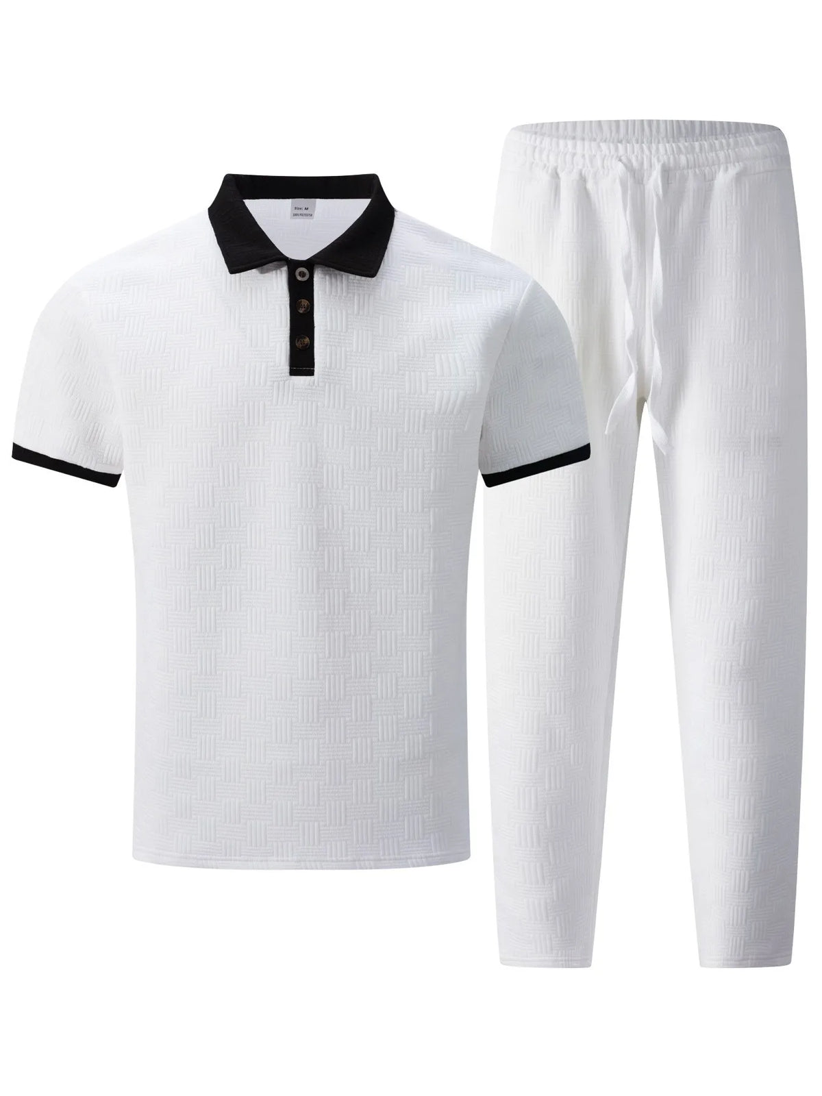 Conjunto Masculino de 2 Peças: Camisa Polo e Calça com Gola Texturizada em Contraste – Agasalho Casual para o Dia a Dia e Streetwear