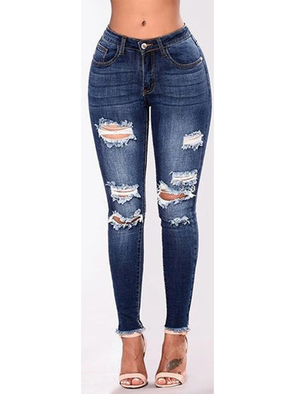Mulheres Stretch Skinny Ripped Jeans, Calças Lápis de Cintura Alta, Envoltório de Pernas Estreitas, Hips, Calças Femininas, Plus Size S-3XL,
