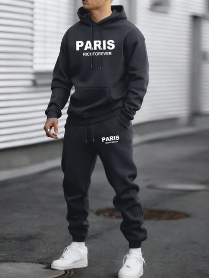 Paris Richforever Trendy Print Tracksuit For Mans Autumn Warm Loose Hoodies Fleece Simple Pants Unisex Loose Fashion Suits