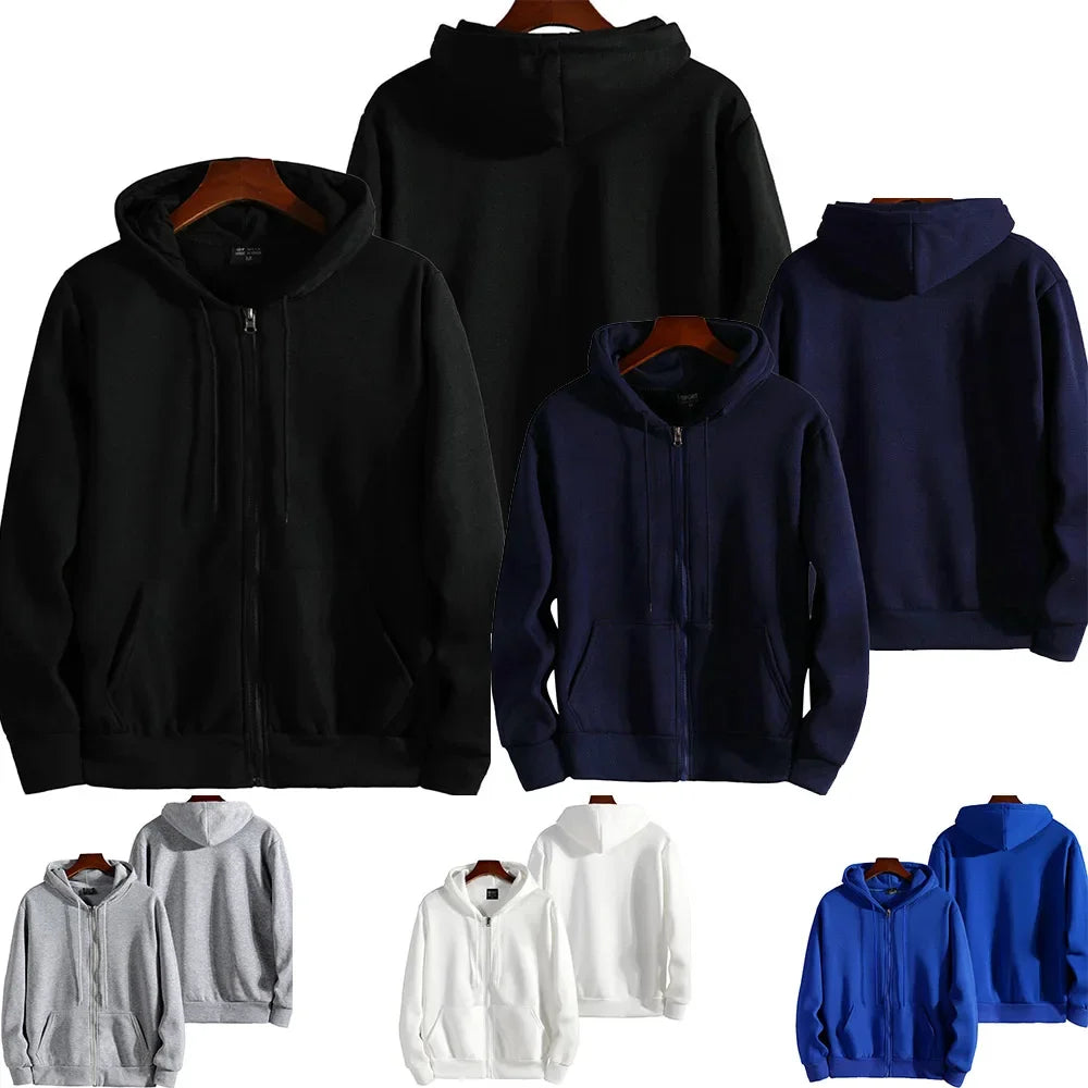 Nova Moda: Moletons com Zíper para Mulheres/Homens, Suéter com Capuz de Manga Longa, Roupas Casuais de Outono/Inverno, Roupas Esportivas Sólidas