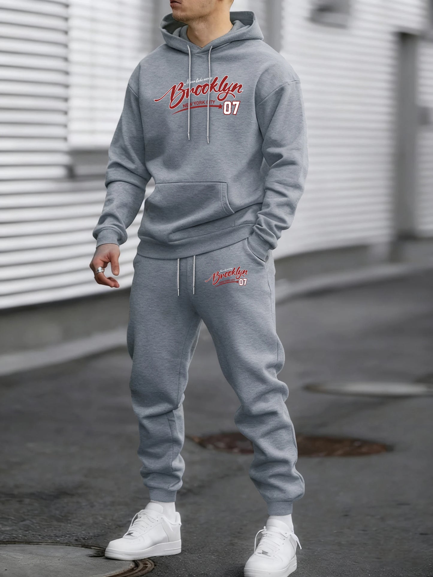 Brooklyn New York City 07 Print Autumn Winter Fleece Hoodie Sportpants Suit Men Soft Fashion Sweatshirt Comfy Street Sweatpants