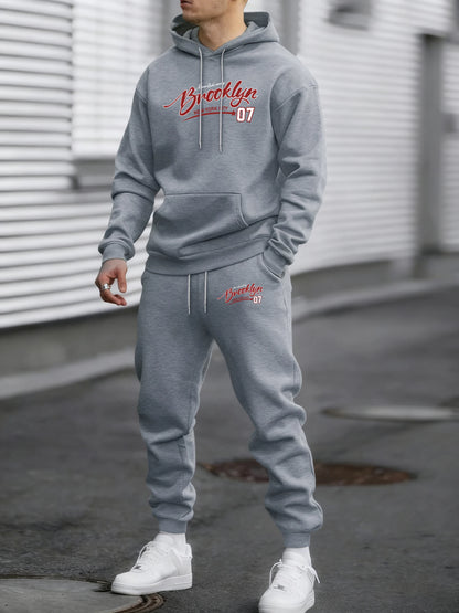 Brooklyn New York City 07 Print Autumn Winter Fleece Hoodie Sportpants Suit Men Soft Fashion Sweatshirt Comfy Street Sweatpants