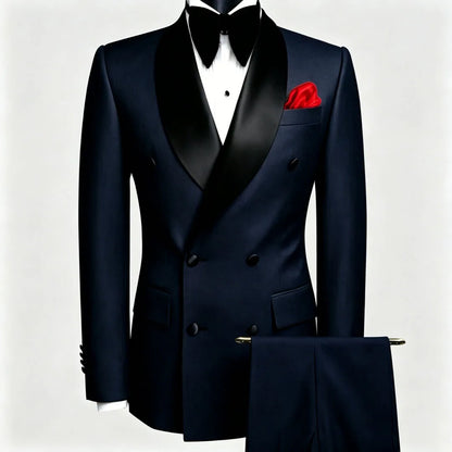 Terno masculino preto, 2 peças, botão duplo com lapela preta, para casamento, noivo, negócios, aniversário, banquete, trabalho, jaqueta e calças