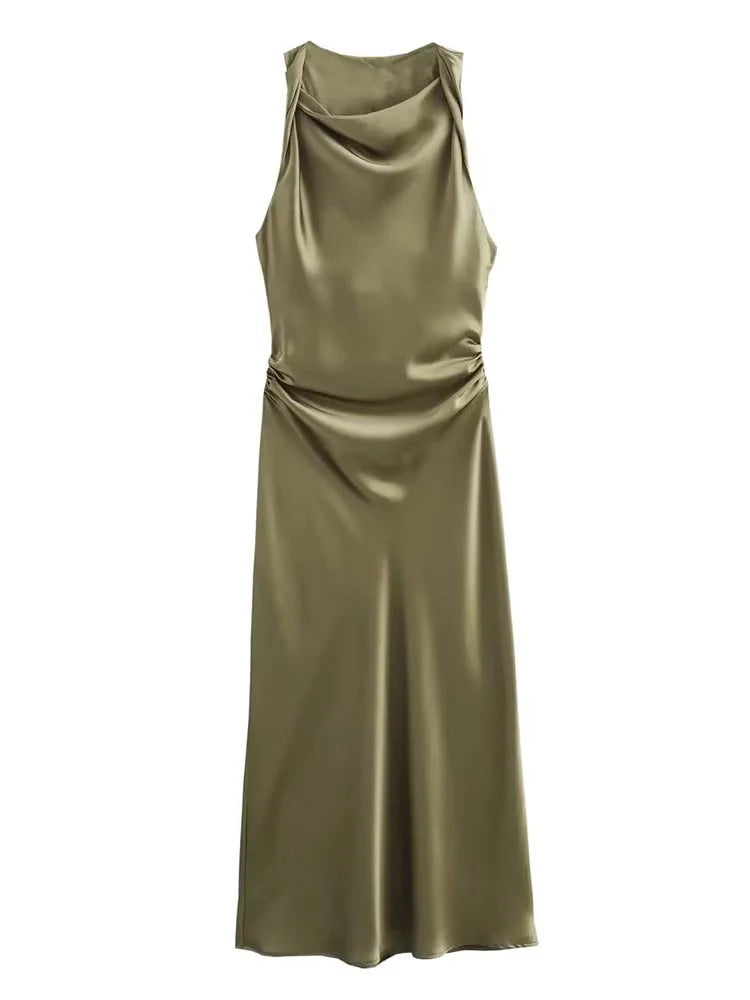 Vestidos Longos de Cetim para Mulheres 2026, Vestido Midi Slip de Verão, Vestido Sexy para Festa Noturna, Vestidos Elegantes Sem Mangas