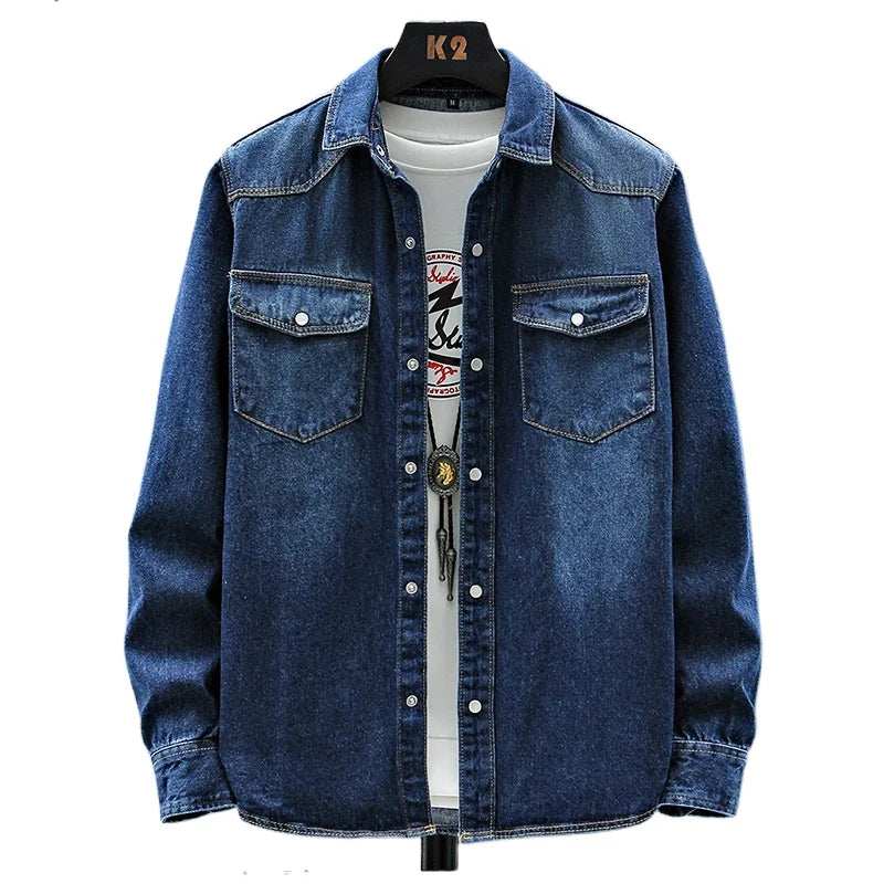Jaqueta jeans masculina na moda primavera-outono moda puro algodão respirável casual camisa jeans de manga comprida confortável topo masculino
