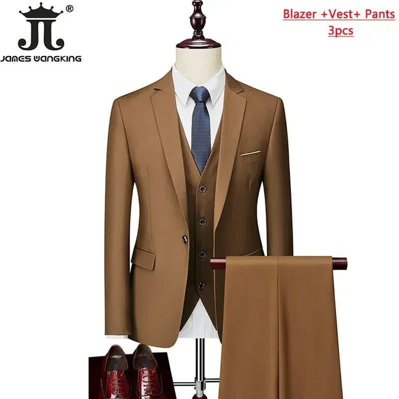 M-6XL 15 Cores (Jaqueta+Colete+Calças) Trajes Formais para Escritório Masculinos Vestido de Casamento para Noivos Vestido de Festa Terno de Cor Sólida