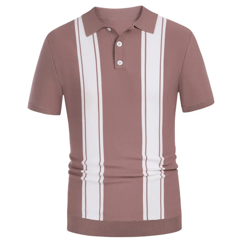 Novo verão camiseta masculina 2024 manga curta lapela listra impressão botão listra camisa polo moda pulôver topos