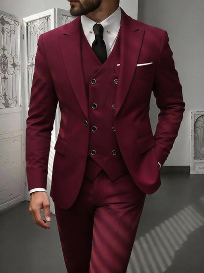 Men's Classic 3-Piece Suit Set - Slim Fit Notched Lapel Blazer with Vest & Pants, Versatile Formal Outfit for Business & Events