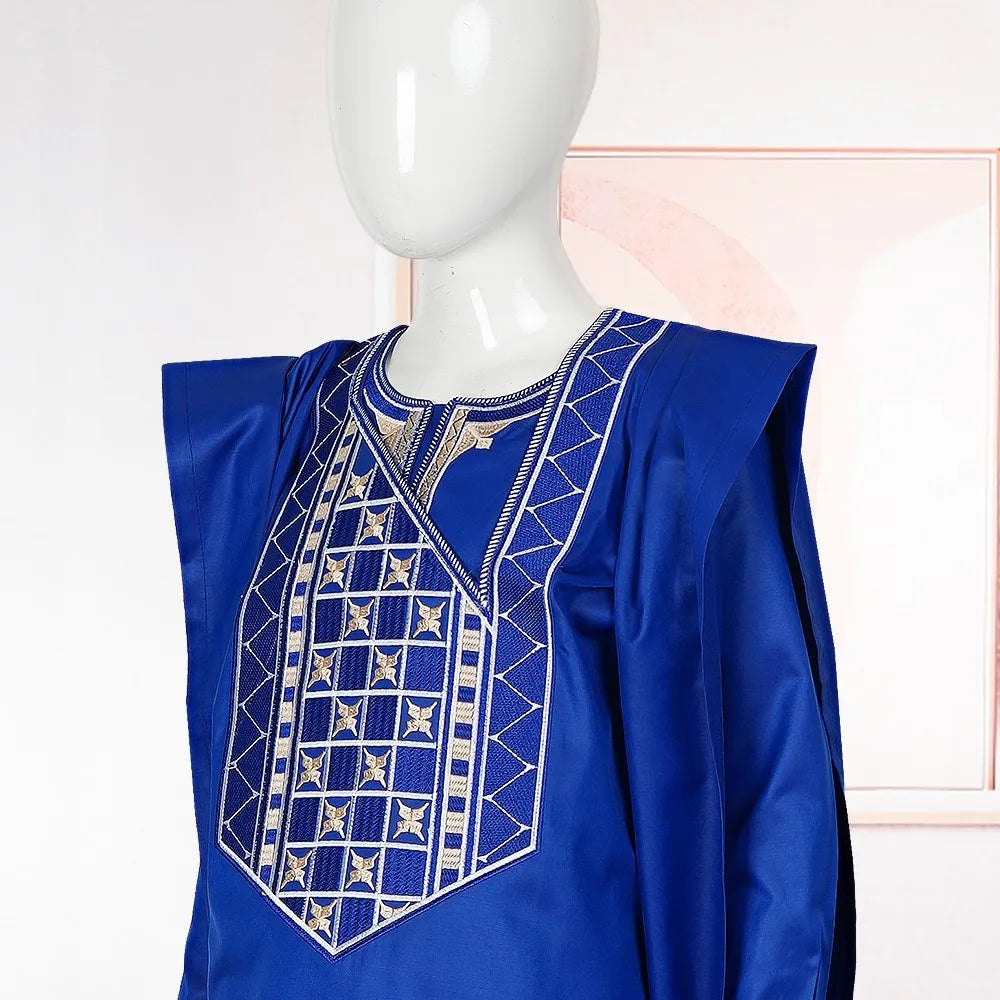 H & d africano crianças roupas tradicionais ancara dashiki para 2-10 anos meninos 3 pçs bordado thobe moda bazin azul kaftan 2025