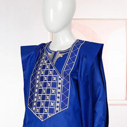 H & d africano crianças roupas tradicionais ancara dashiki para 2-10 anos meninos 3 pçs bordado thobe moda bazin azul kaftan 2025