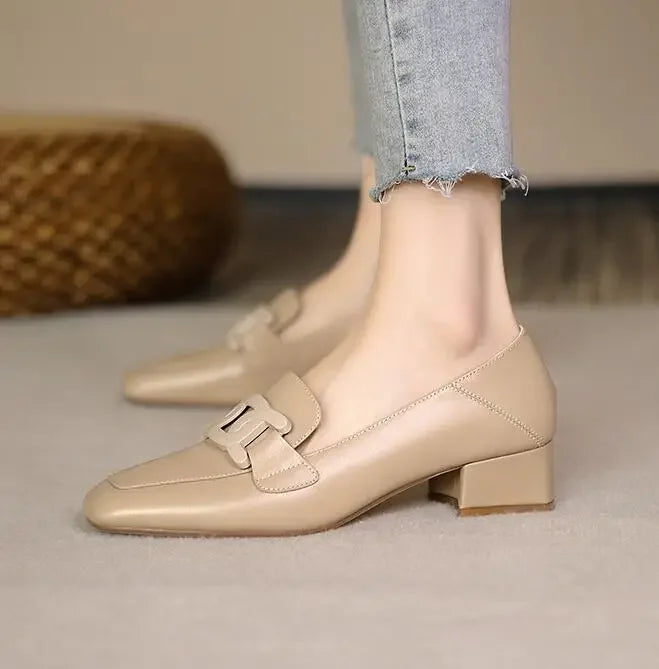 Ryamag mocassins femininos novos sapatos planos retro triunfo deslizamento-em mocassins femininos cabeça quadrada sapatos planos de salto baixo luxo