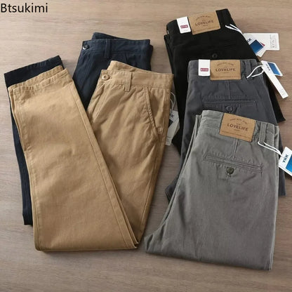 Novo 2026men primavera e outono retro conforto calças retas calças lavadas macacão 100% algodão moda solta calças casuais masculino