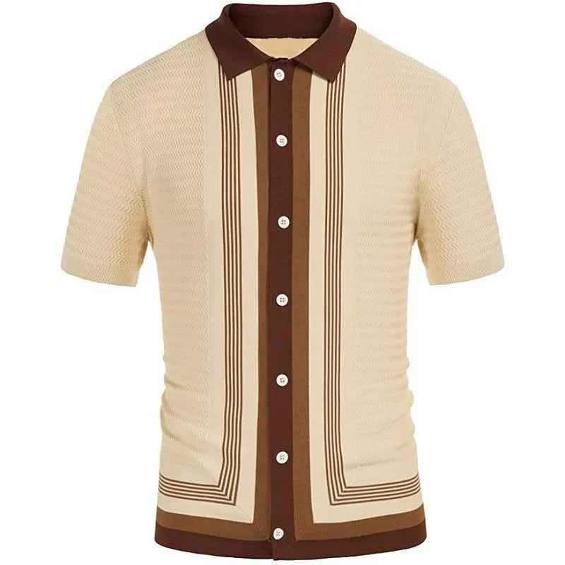 Novo verão camiseta masculina 2024 manga curta lapela listra impressão botão listra camisa polo moda pulôver topos
