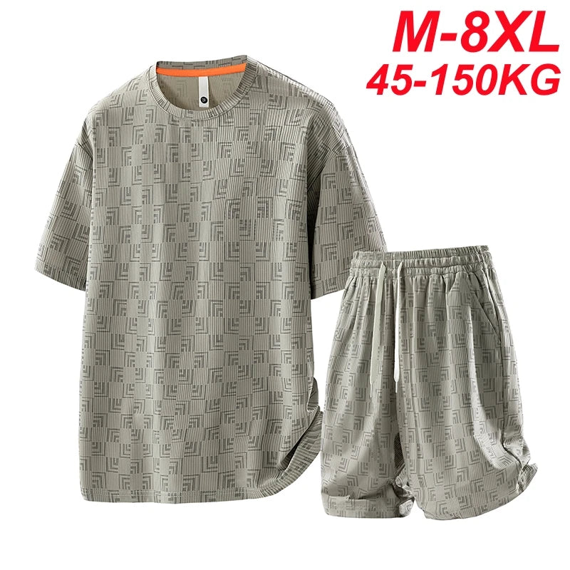 Plus size 8xl conjuntos de treino masculino verão moda casual secagem rápida camisetas shorts ternos masculino oversize 7xl 6xl roupas esportivas