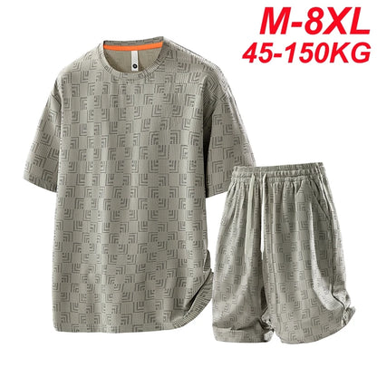 Plus size 8xl conjuntos de treino masculino verão moda casual secagem rápida camisetas shorts ternos masculino oversize 7xl 6xl roupas esportivas